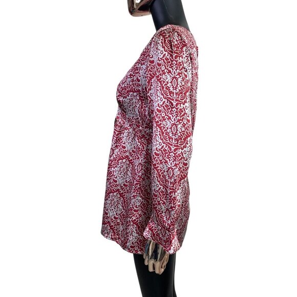 Sundance 100% Silk Red Floral Blouse Size 10 – Boho Luxe V-Neck Long Sleeve Top - Picture 8 of 10